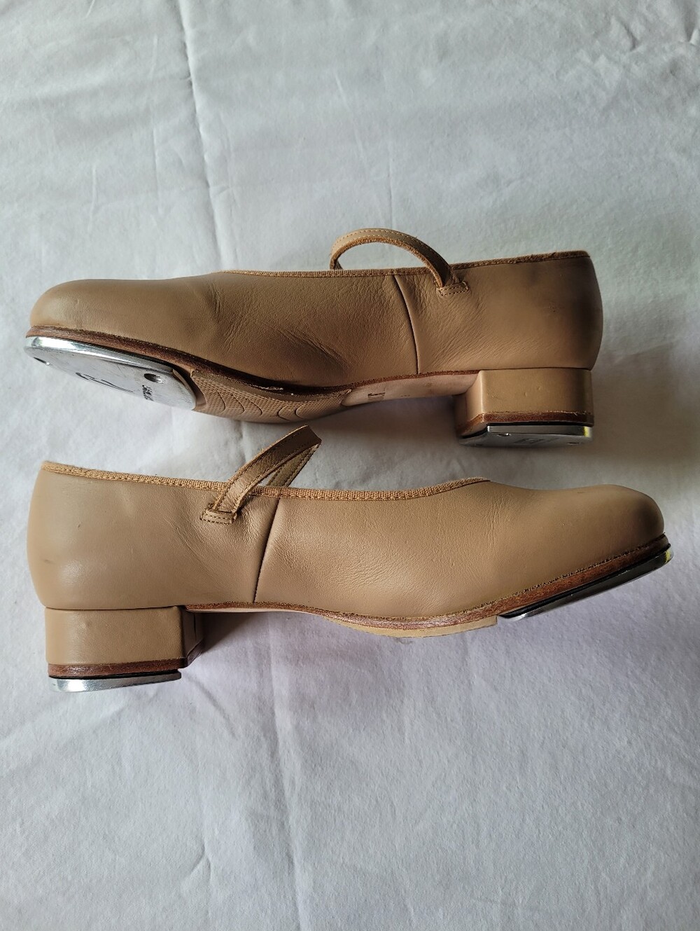 Bloch Tan Leather Mary Jane Ballet  Tap On Dance Shoes Buckle Strap Size 8 - Picture 4 of 5